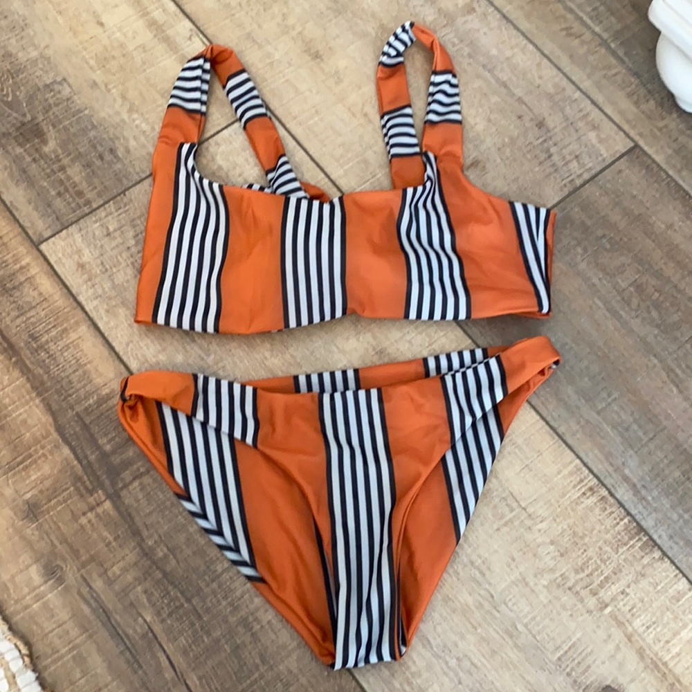 ElleJay orange and black striped bikini